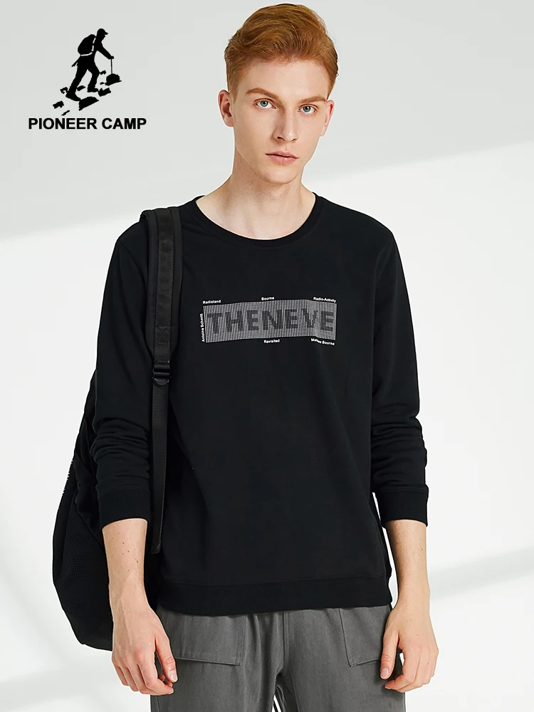 Pioneer Camp Спортивная Толстовка для мужчин хлопок черный принт вырез лодочкой мужские толстовки одежда Sudadera Hombre AWY906337