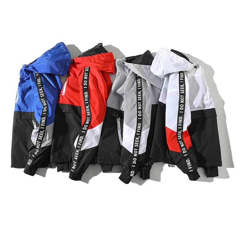 80% OFF 2019 Hooded Jackets Men New Patchwork Color Block Pullover Jacket Fashion Tracksuit Coat Men Hip Hop Streetwear Jacket Men