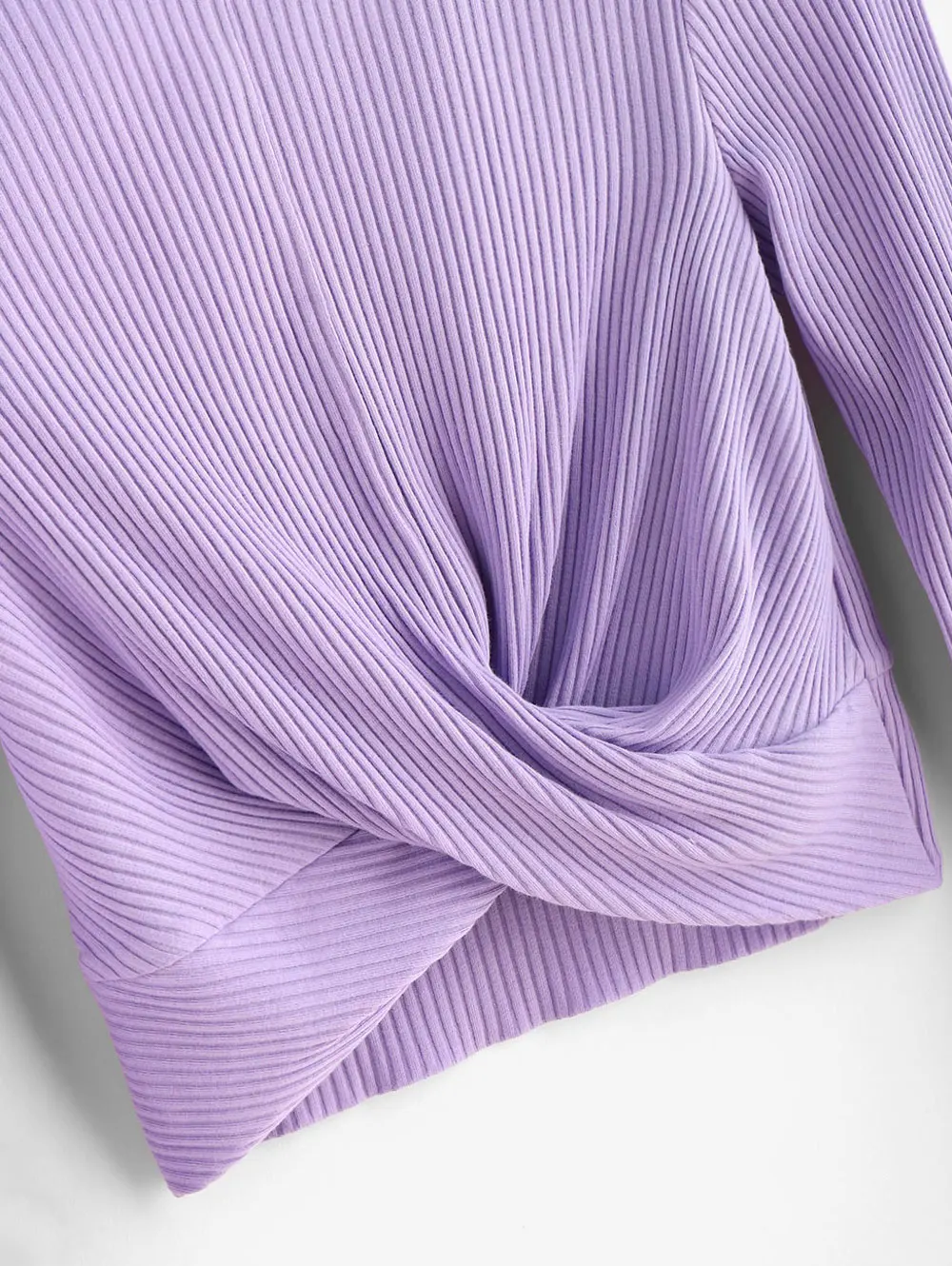 ZAFUL Women Twist Front Ribbed Solid Long Sleeves Tee Round Neck Plain Casual Pullovers Autumn Tops