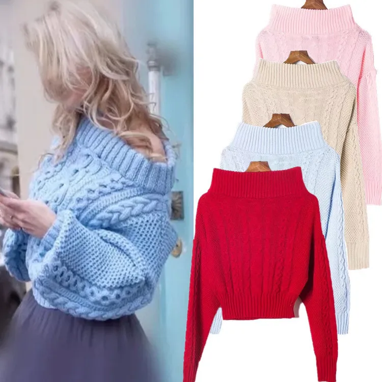 

Women Clothes 2019 Autumn and Winter Clothes Women One-neck Collar Strapless Solid Color Pullover Pull Femme Sweater Women