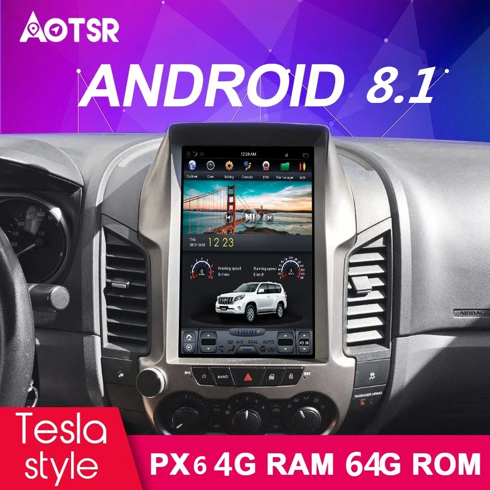 Perfect Tesla Style Screen Newest Android 8.1 RAM 4G ROM 64GB Car DVD Player GPS Navi car Radio Screen For Ford Ranger 2011-2016 unit 1