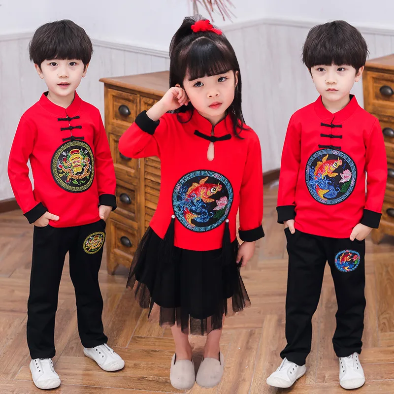 

BOY'S Chinese Clothing Set Autumn 2019 New Style Nation Embroidered Two Piece Set Ancient Costume Childrenswear Chinese Costume