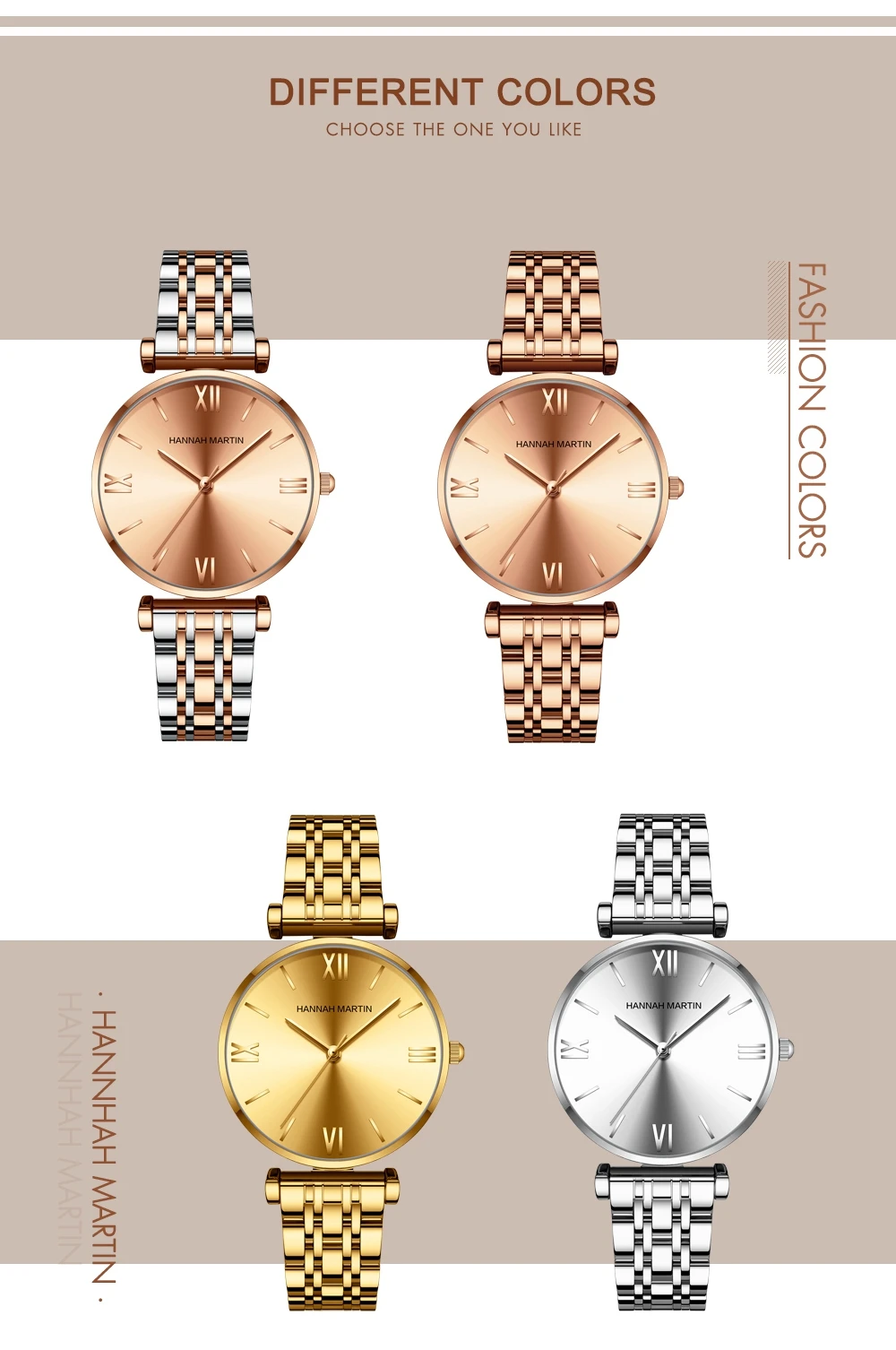 Simple Fashion Stainless Steel Women Watch Rose Gold Elegent Japan Movement Quartz Wristwatch Simple Round Dial Bracelet Watch