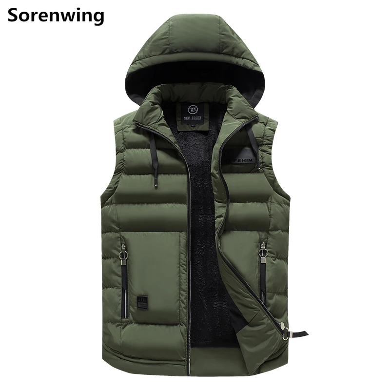 

Winter Cotton-Padded Thickening Vest Men Slim Fit 2019 Waistcoat Casual Windbreaker Jacket Without Sleeves Hooded Travel Vests