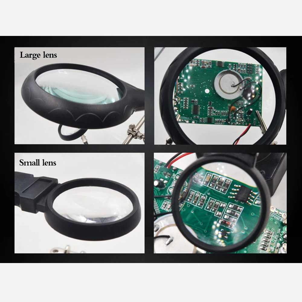 Ceny 2.5X 7.5X 10X USB pomocniczy klip spawanie lupy 5 LED ręcznie lutownica stojak uchwyt stacji lupa