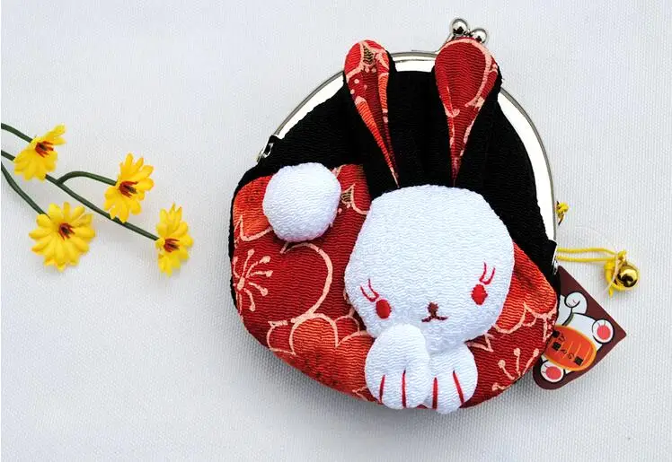Black n red Оригинальная японская шелковая ткань Kawaii мультяшное кимоно Lucky rabbit разнообразие изображений Zero сумка для монет Женская тканевая Сумочка Кошелек - Цвет: Black n red