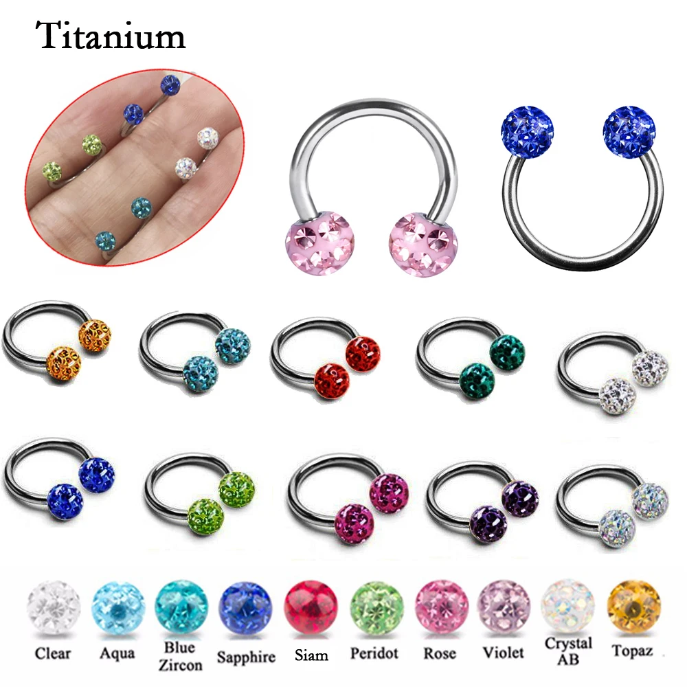 Титана G23 круговой шарик кольцо & Двойной Эпоксидный Кристалл Ferido CZ камень уха