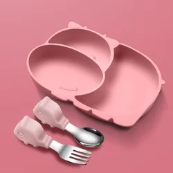 Tazón de succión potente, vajilla de comida adicional para bebé, resistente a caídas, para comer y entrenar, plato de hipopótamo de dibujos animados, sin BPA