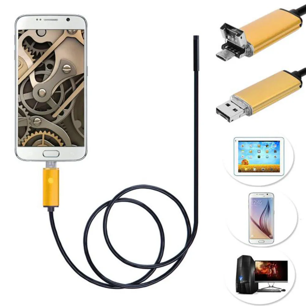 20# Полужесткий USB эндоскоп камера 10 м 6 светодиодный 8 мм объектив 2в1 Android эндоскоп осмотр Водонепроницаемая камера ПК Android эндоскоп