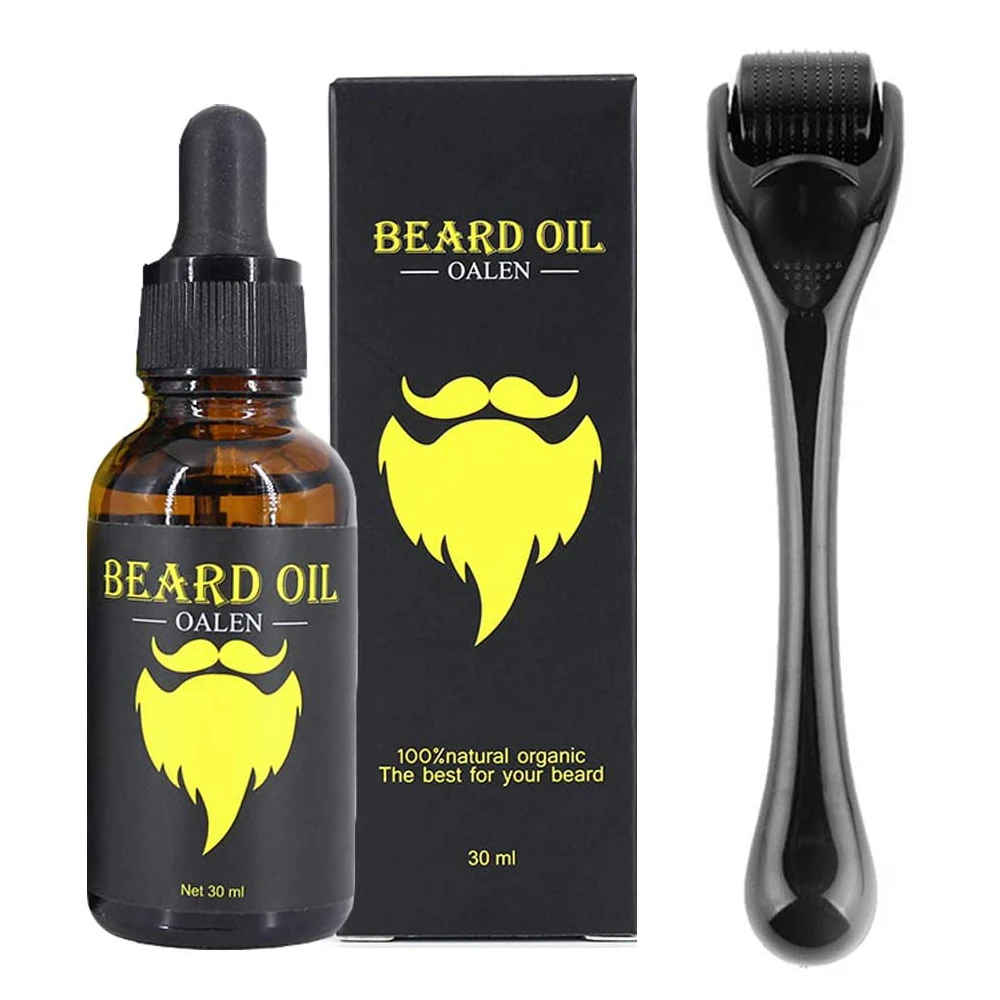 Kit de crecimiento de barba para hombre, aceite esencial nutritivo para el crecimiento del vello Facial, rodillo para crecimiento de barba, ayuda a cultivar una barba