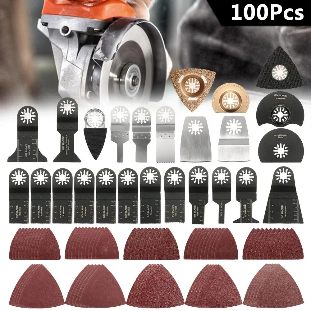 

100pcs/set Oscillating Saw Blades Sanding Papers Multi Tool Kit Accessories Multifunction Oscillating Blades Tools