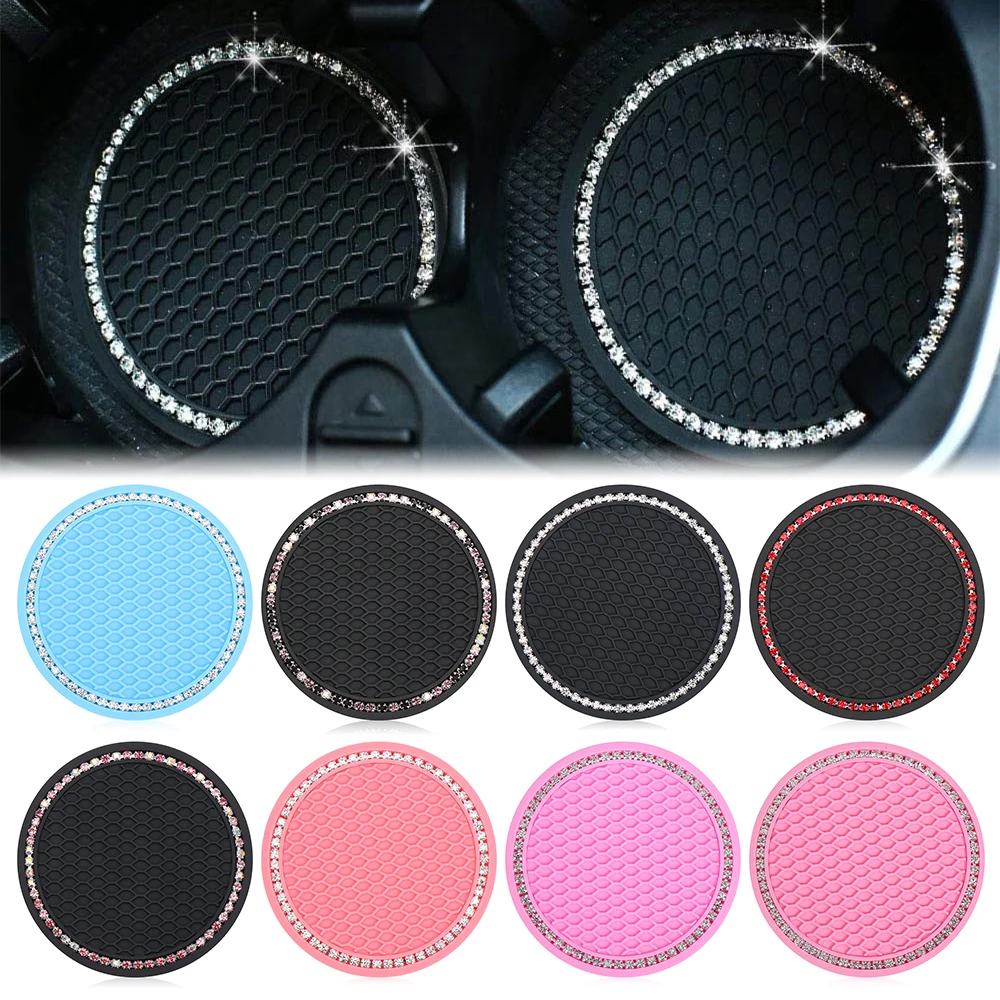 Bling Glitter Acrylic Diamond Car Coaster PVC Travel Auto Cup Mats Insert Coaster Anti Slip Crystal Car Interior Accessories