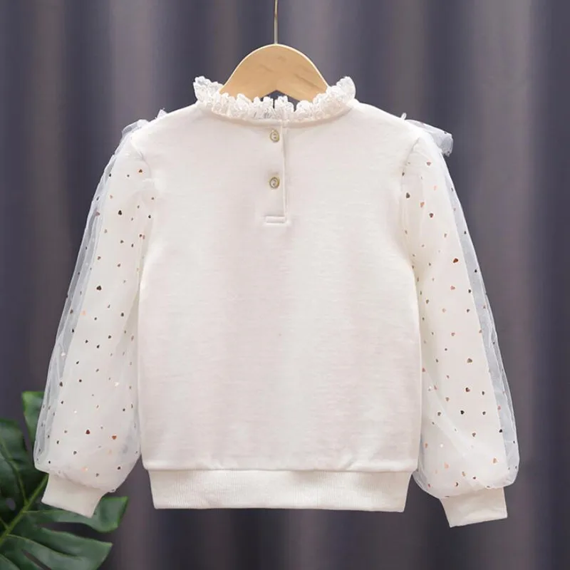 Spring Autumn Toddler Teen Girls Cotton Blouse White Bow Lace Long Sleeve Shirts Kids Pullover Tops Children Clothes 3-12 Years kids shirts