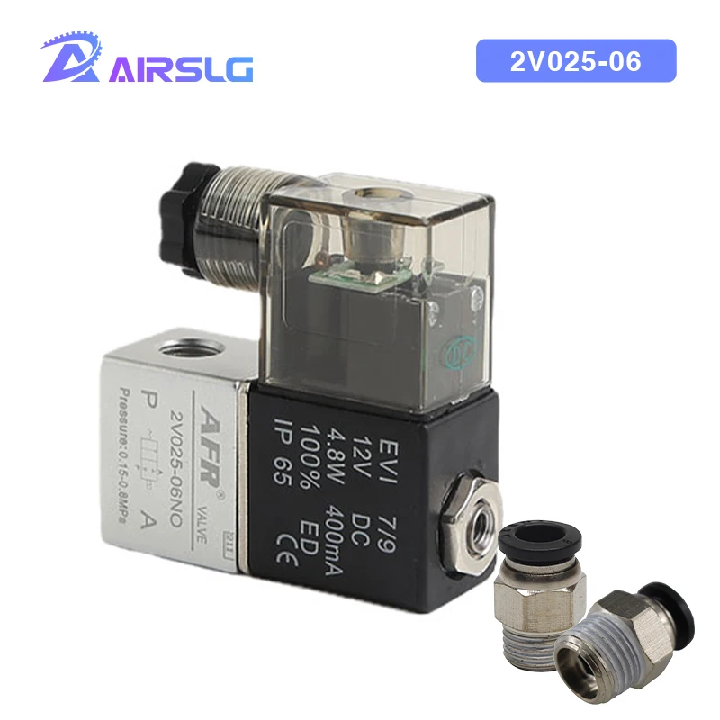 2V025-06 220V 110V AC 12V 24V DC 2Port 2Ways 1/8&quot 1/4&quotBSP Normally Closed Air Water Oil Solenoid Valve Coil Led NC PC4 PC6 PC8 |