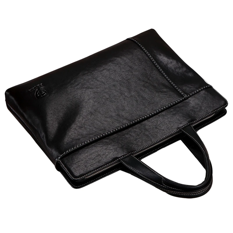 LJL-FEGER Men Bag Genuine Leather Laptop Briefcases Slim Computer Bag Zipper Closure Business Handbags Tote Tablet Briefcase Cas