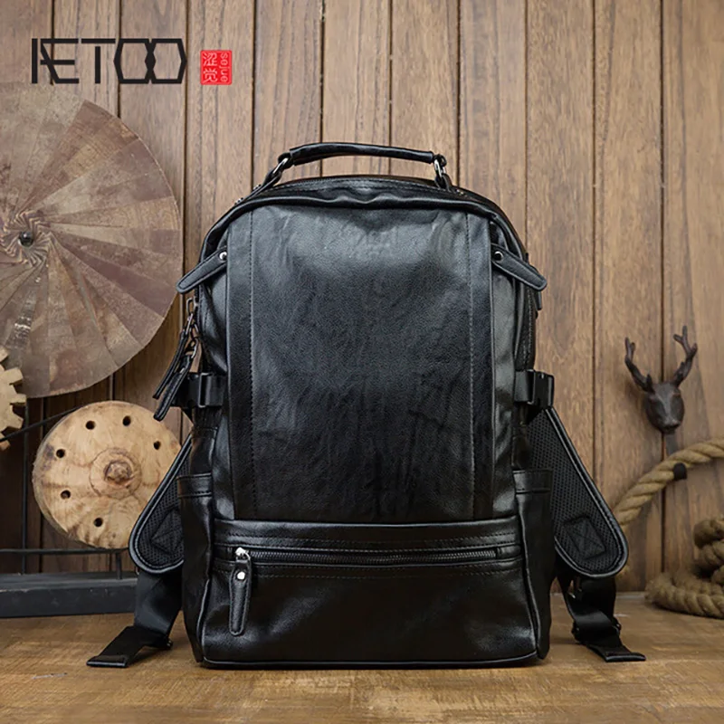 

AETOO Handmade cowhide backpack, men's personality trend backpack, men's leather backpack
