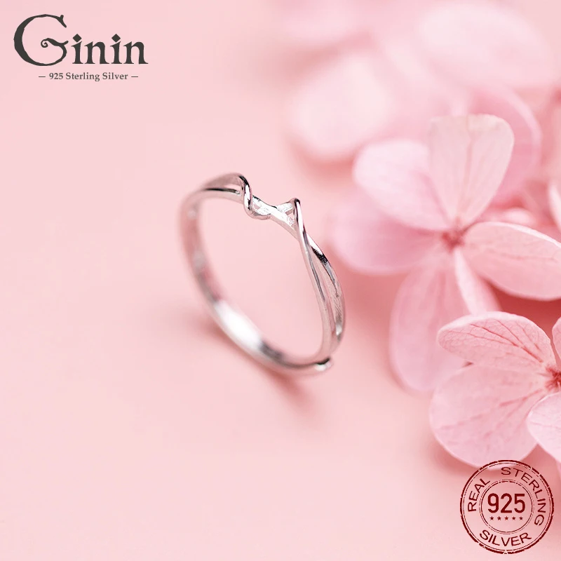 

Ginin Real 925 Sterling Silver Ring Female 2021 Trendy Twining Wave Ring Students Elegant Luxury Double Layer Ring Jewelry