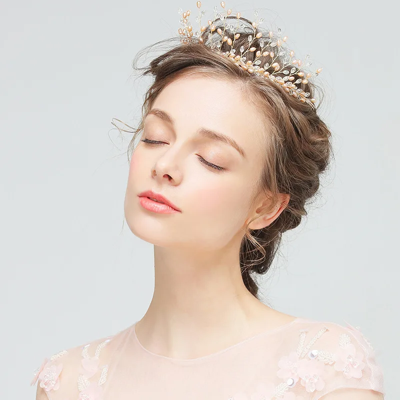 Queenco розового пресноводного жемчуга Свадебные Женские аксессуары для волос годен Цветочный волос Тиара подарок для невесты корона ручной