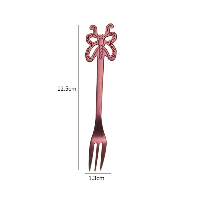 PP2 1 PC Stainless Steel Multicolor Cute Butterfly Coffee Cup Fruit Spoon Fork Cold Drink Fruit Ice Cream Dessert Tea Table Spoon - Цвет: PP2