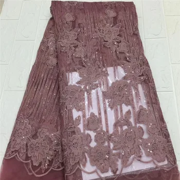 

High Quality 2020 peach African Sequins Lace Fabric French Net Embroidery Tulle Lace Fabric For Nigerian Wedding Party Dress