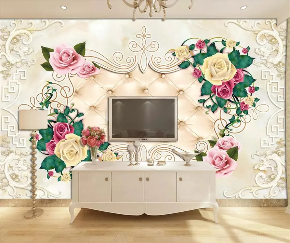 

Drop Shipping Custom Wallpaper Large-scale Pictorial Mural European Stone Pattern 3D Bag Rose Pattern TV Background Wall Paper