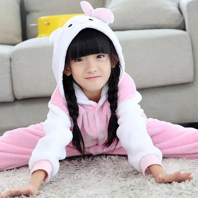 Flannel Kigurumi Children Pajamas Set Winter Hooded Animal Unicorn Pikachu Stitch Kids Pajamas For Boys Girls Sleepwear Onesies - Цвет: B
