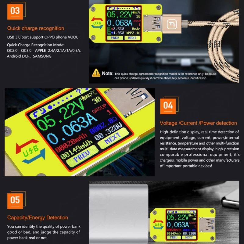 UM34 UM34C для приложения USB 3,0 type-C испытательный Вольтметр Амперметр Измерение заряда батареи