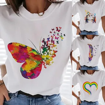 

Woman Tshirts Rainbow Letter Printed Fun Tees O Neck Summer Cute T-shirts Shirt Tops T Shirt For Girl's Женские Футболки Femmes