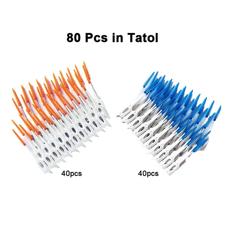 Hot Sale Soft Plastic Dental Flosser Pick Tooth Clean Tool Massage Gums Brush Massage Toothpick Toothbrush Floss 80Pcs