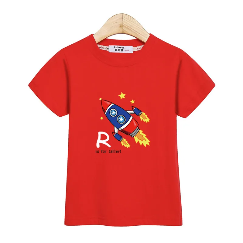Детские топы с короткими рукавами, футболка для мальчиков с рисунком «космическая Ракета» хлопковая одежда с героями мультфильмов футболки для мальчиков с космическим кораблем, Детская Повседневная рубашка От 3 до 14 лет - Цвет: Red
