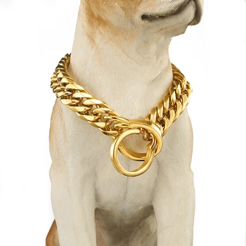 

18mm Strong Gold Stainless Steel Lock Buckle Dogs Training Choke Chain Collars for Large Dogs Pitbull Bulldog Slip Dog Collar