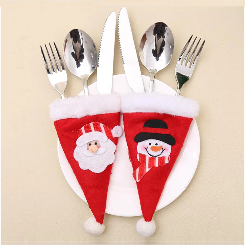 

3pcs Santa Claus Snowman Silverware Cover Holders Fork Spoon Hat Pockets Xmas Dinner Party Table Decoration Accessories JK278