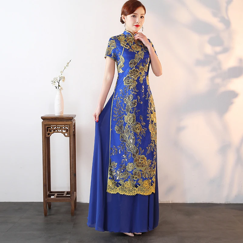 Cheongsam современного размера плюс AO Dai длинное Cheongsam китайский стиль вечернее платье восточные женские элегантные вечерние Qipao платье