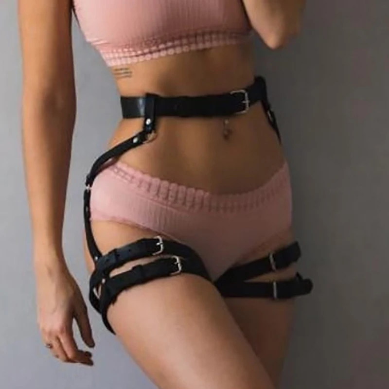 

Punk Black Leather Sword Belt Waist Seks Body Bondage Sexy Leg Suspenders Harness Stockings Garter Belts For Women gothic