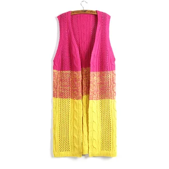 

2020 new long gradient color twisted knit cardigan sleeveless color matching European and American sweater women 17137