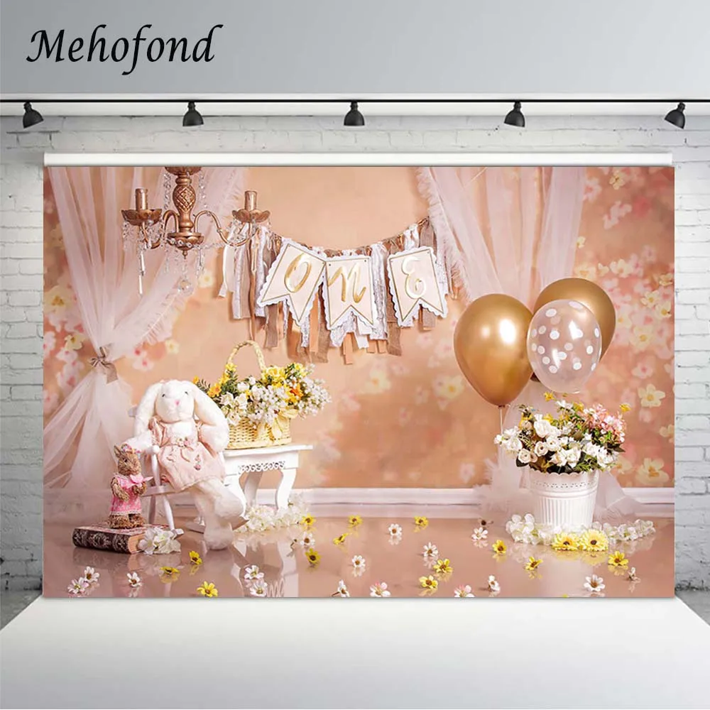 

Mehofond 1st Birthday Backdrop Floral Wall Flowers Balloon Newborn Portrait Backgrounds For Photography Photo Studio Photozone