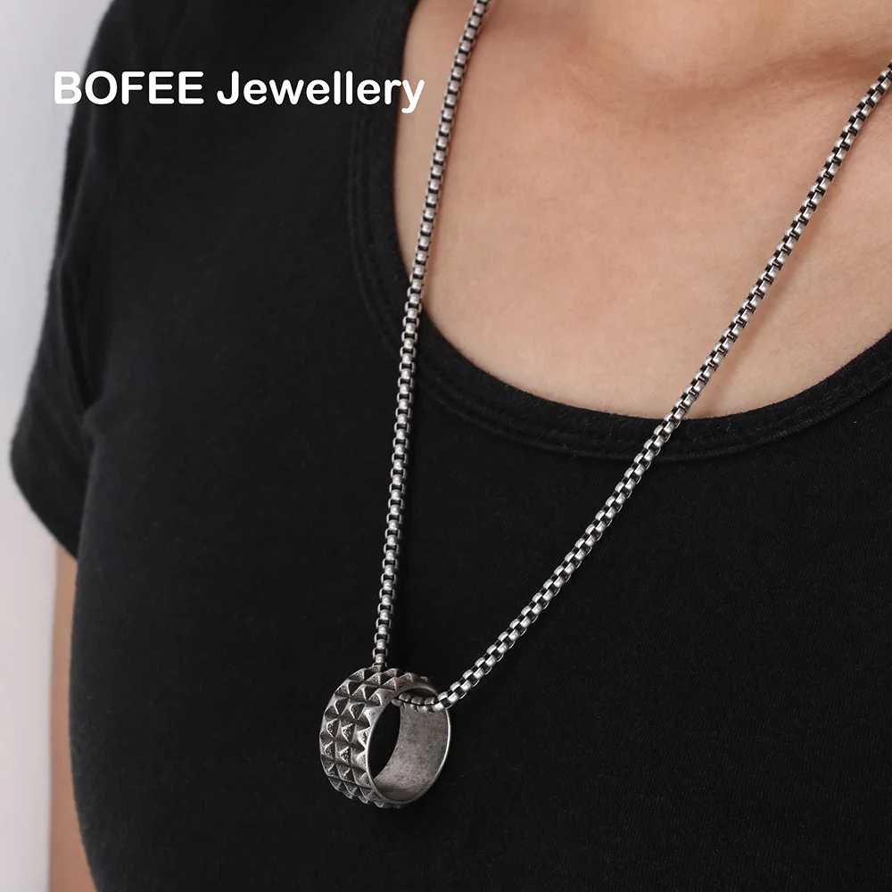 Chain with ring BOFEE, готическое, мужское кольцо, ретро стиль, байкерское, на палец, панк, кольца, Ретро стиль, нержавеющая сталь, мужское, масонское, Anillo Hombre, модное ювелирное изделие для женщин и мужчин - Main Stone Color: Chain with ring