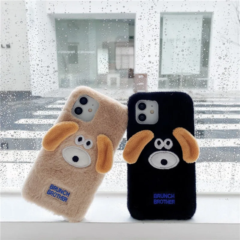 Корейский мультяшный милый плюшевый чехол для телефона с собакой Iphone 11 12 13 Pro Max MiNi
