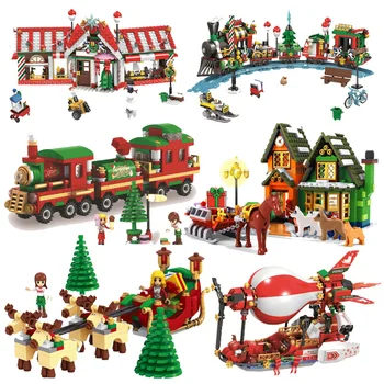 

Lepining Christmas Train Village Tree House Figures Santa Building Blocks Kids Girls Toys For Children Christmas Toy