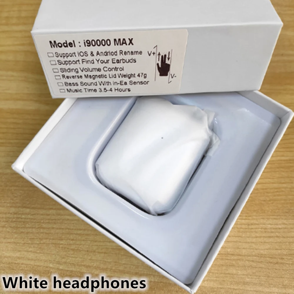 white I90000 MAX TWS Беспроводные наушники с воздухом 2, Bluetooth 5,0, наушники с супер басами, наушники с регулятором громкости PK i9000 i100000 Pro - Цвет: white