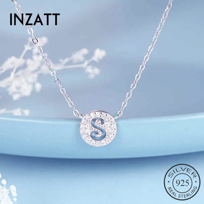 INZATT Настоящее серебро 925 пробы с полым буквенным принтом круглый кулон колье