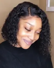 Bob peluca rizada del pelo humano del frente del cordón pelucas con minimechones brasileño Remy pelo humano Pelo Corto Pre arrancado pelucas para mujeres negras de la onda profunda de la peluca