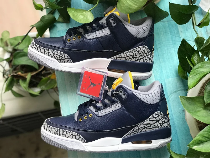 Оригинальные баскетбольные кроссовки Jordan 3 в стиле ретро; Мужская обувь; AJ3; спортивная обувь в морском стиле; цвет синий; Мичиган