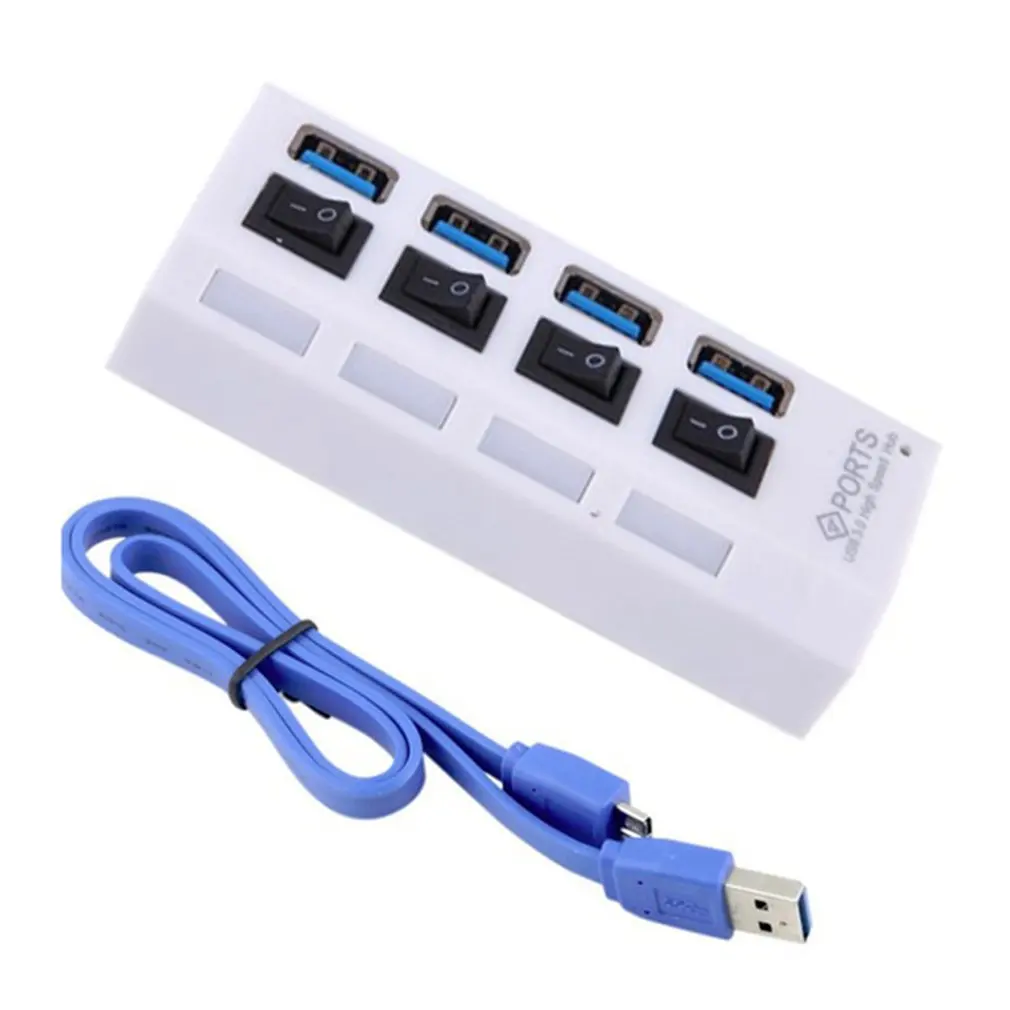 Белый 4 порта USB3.0 концентратор Высокоскоростной 5 Гбит/с usb-хаб с индивидуальным переключателем вкл/выкл usb-хаб сплиттер адаптер для Windows ноутбука ПК - Цвет: Белый
