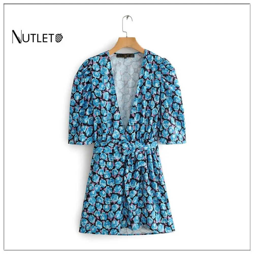 NUTLET2019 летнее и осеннее женское платье с v образным вырезом свободное короткими