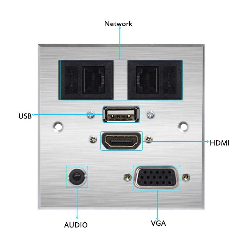 Настенная розетка из алюминиевого сплава HDMI VGA USB аудио два сетевых порта