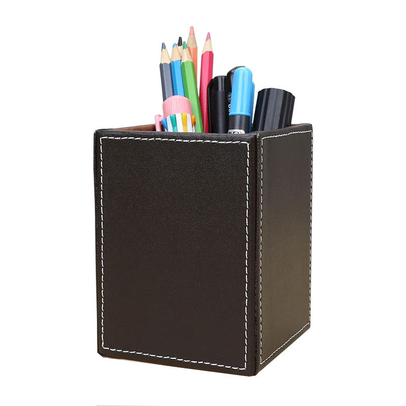 

Desktop Pen Holder PU Leather Surface Solid Color Pen Pencil Stand Storage Box Office School Desk Organizer 8.7*8.7*11.7 cm