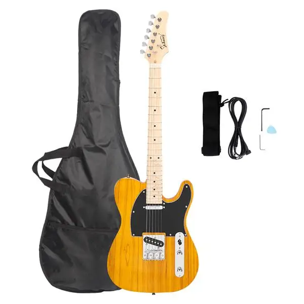 

Glarry GTL Maple Fingerboard Electric Guitar Bag Strap Plectrum Connecting Wire Spanner Tool Transparent Yellow acoustic guitar