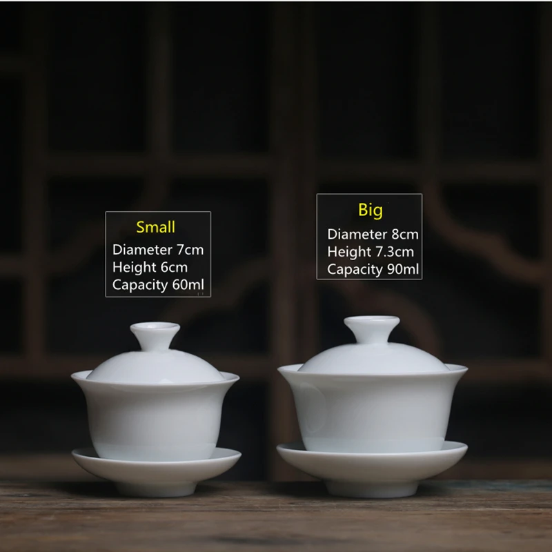 Tea set Mini 60ml Gaiwan For Tea Solid White Porcelain Tureen With Lid Teaware Travel Kung Fu Tea Set Chinese Cup Bowls Small Chawan