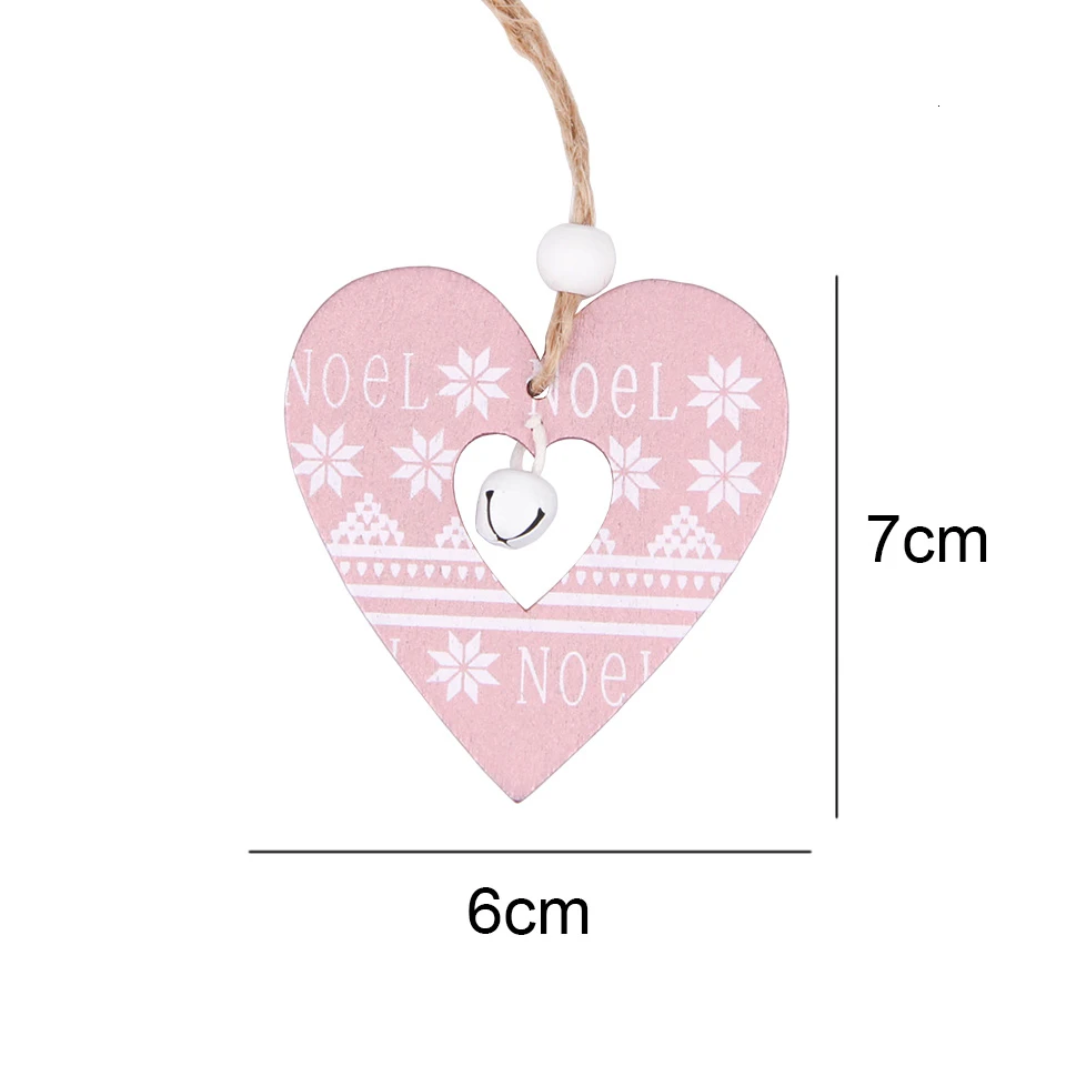 Heart 6 шт./лот DIY Розовые Деревянные снежинки напечатанные Рождественские Подвески праздничные вечерние украшения на елку украшения сердце/звезда - Цвет: Heart